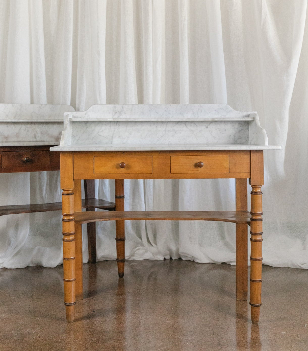 19th Century Faux Bamboo Nightstand with Marble Top #2