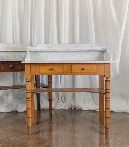19th Century Faux Bamboo Nightstand with Marble Top #1