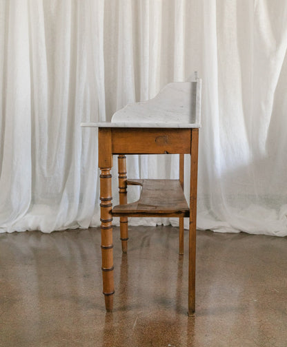 19th Century Faux Bamboo Nightstand with Marble Top #2