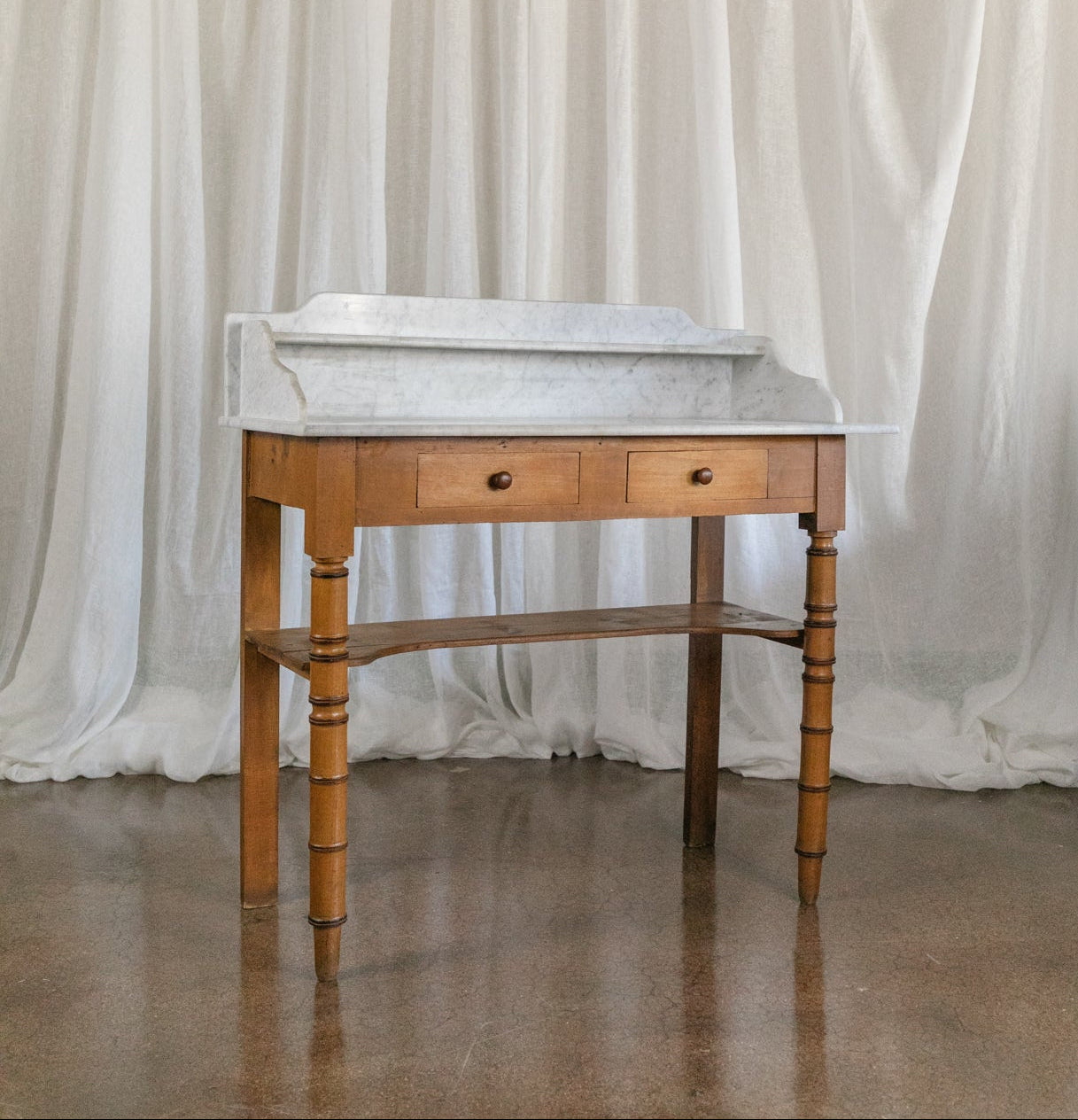 19th Century Faux Bamboo Nightstand with Marble Top #2