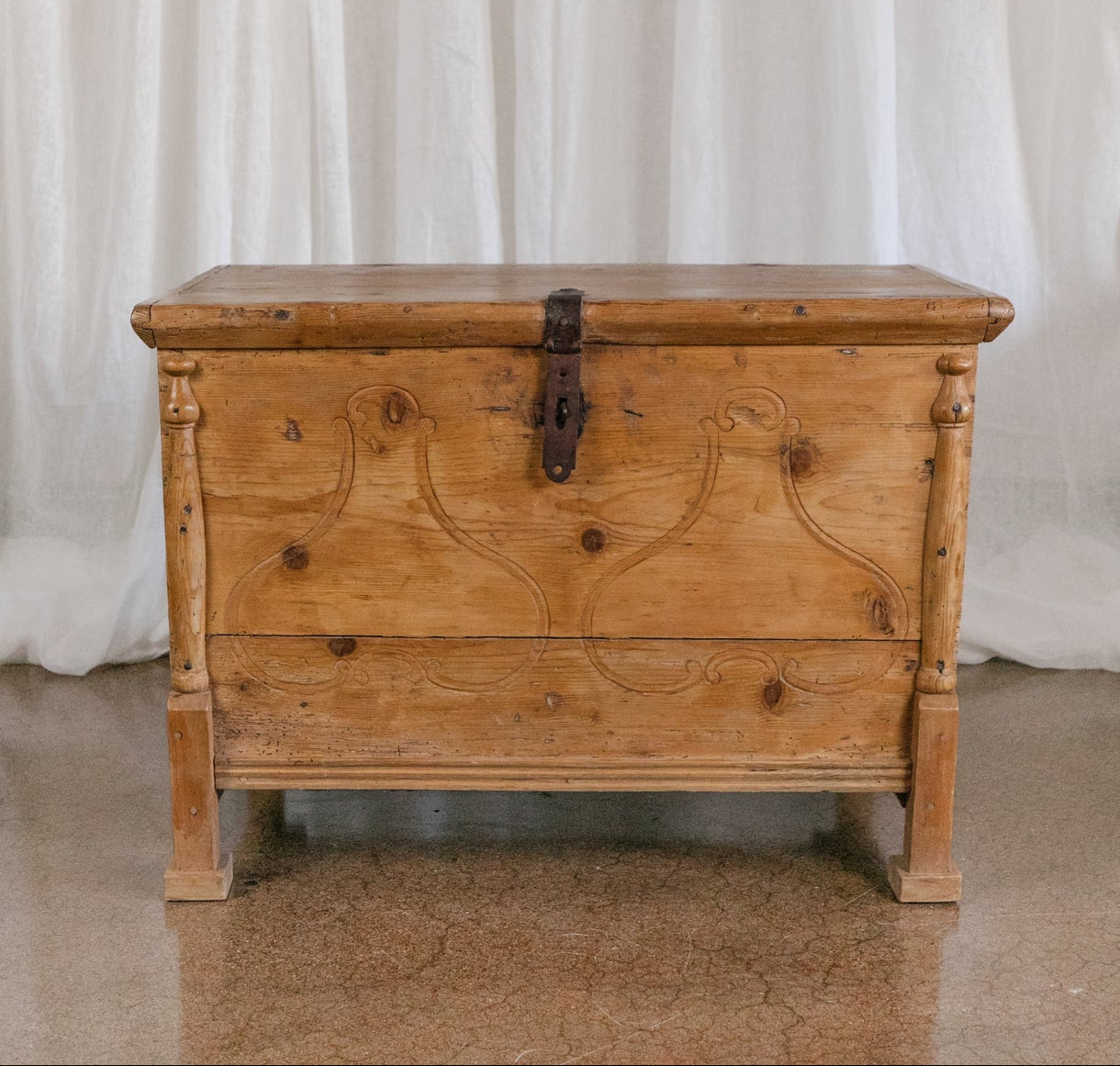 European Pine Carved Chest