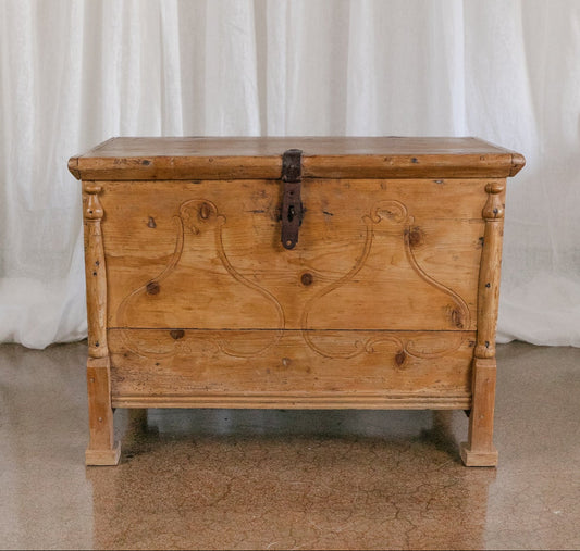 European Pine Carved Chest