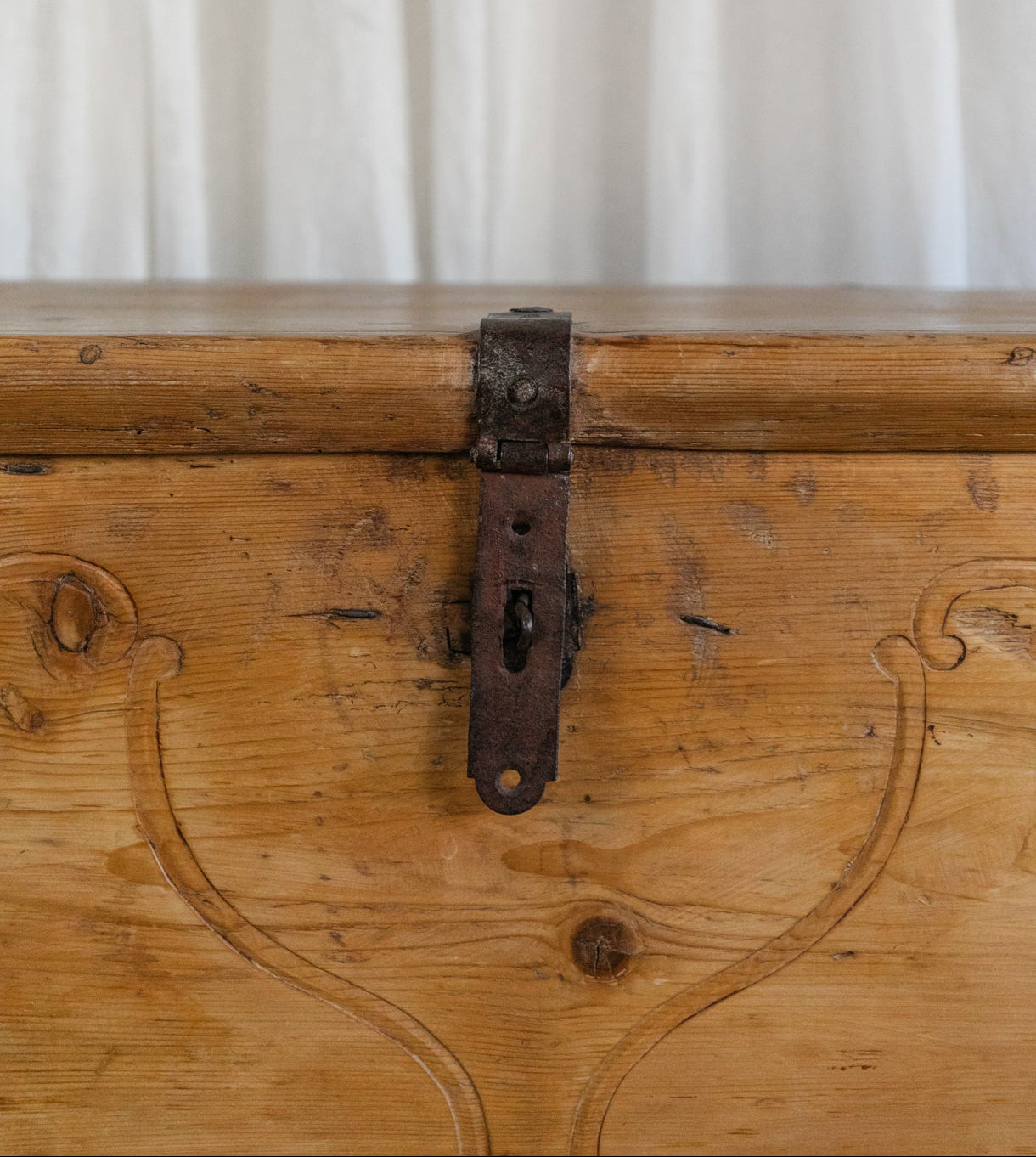European Pine Carved Chest