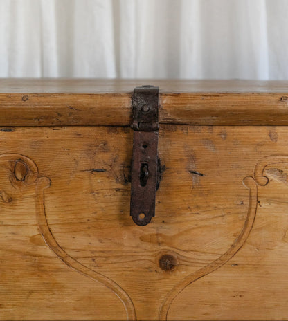 European Pine Carved Chest