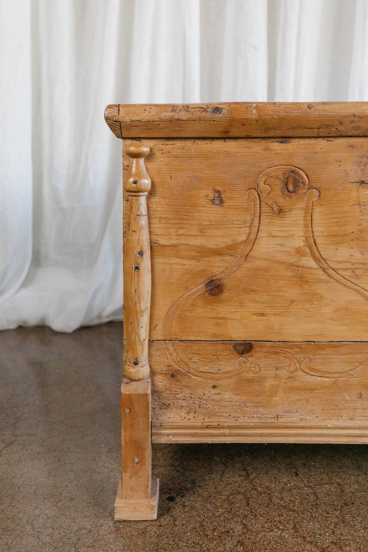 European Pine Carved Chest