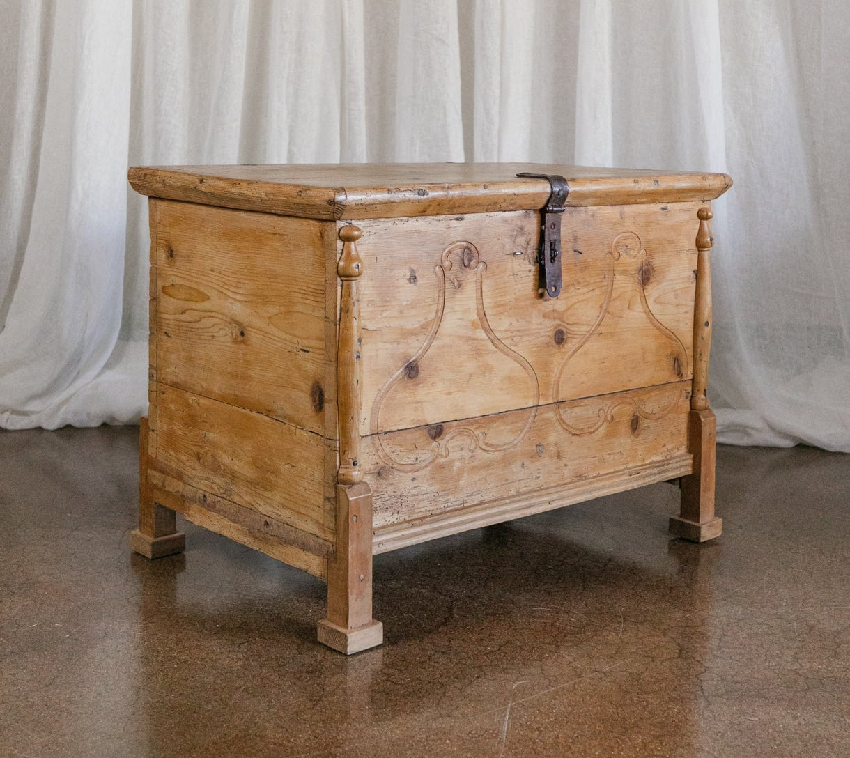European Pine Carved Chest