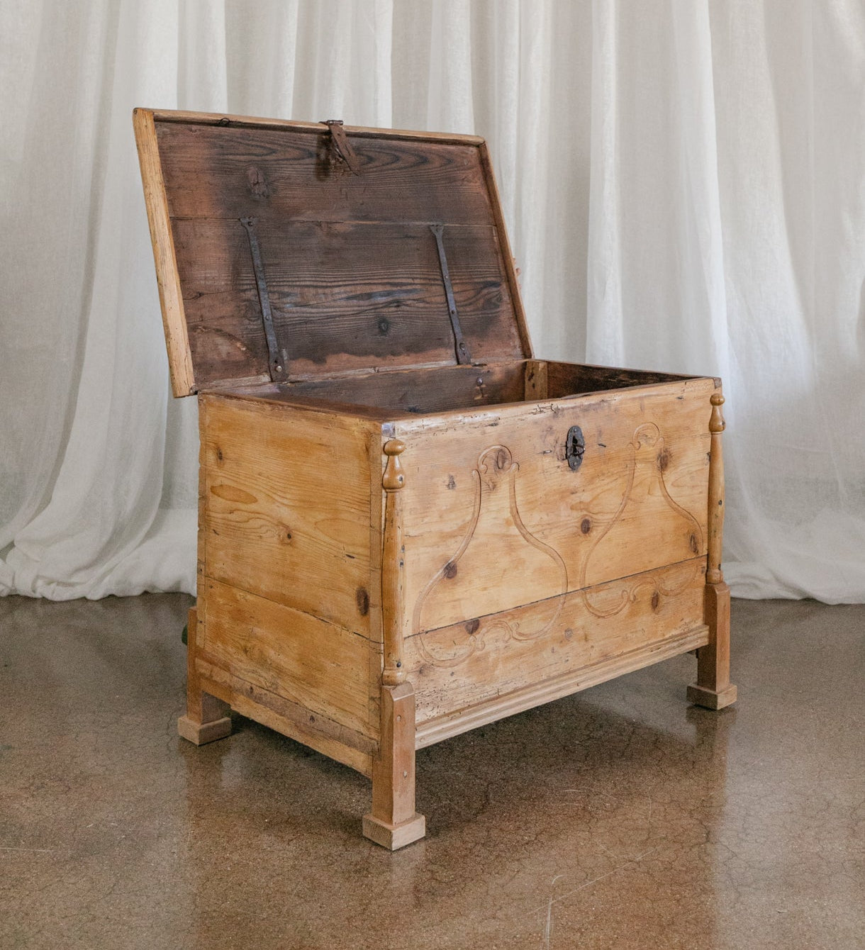 European Pine Carved Chest