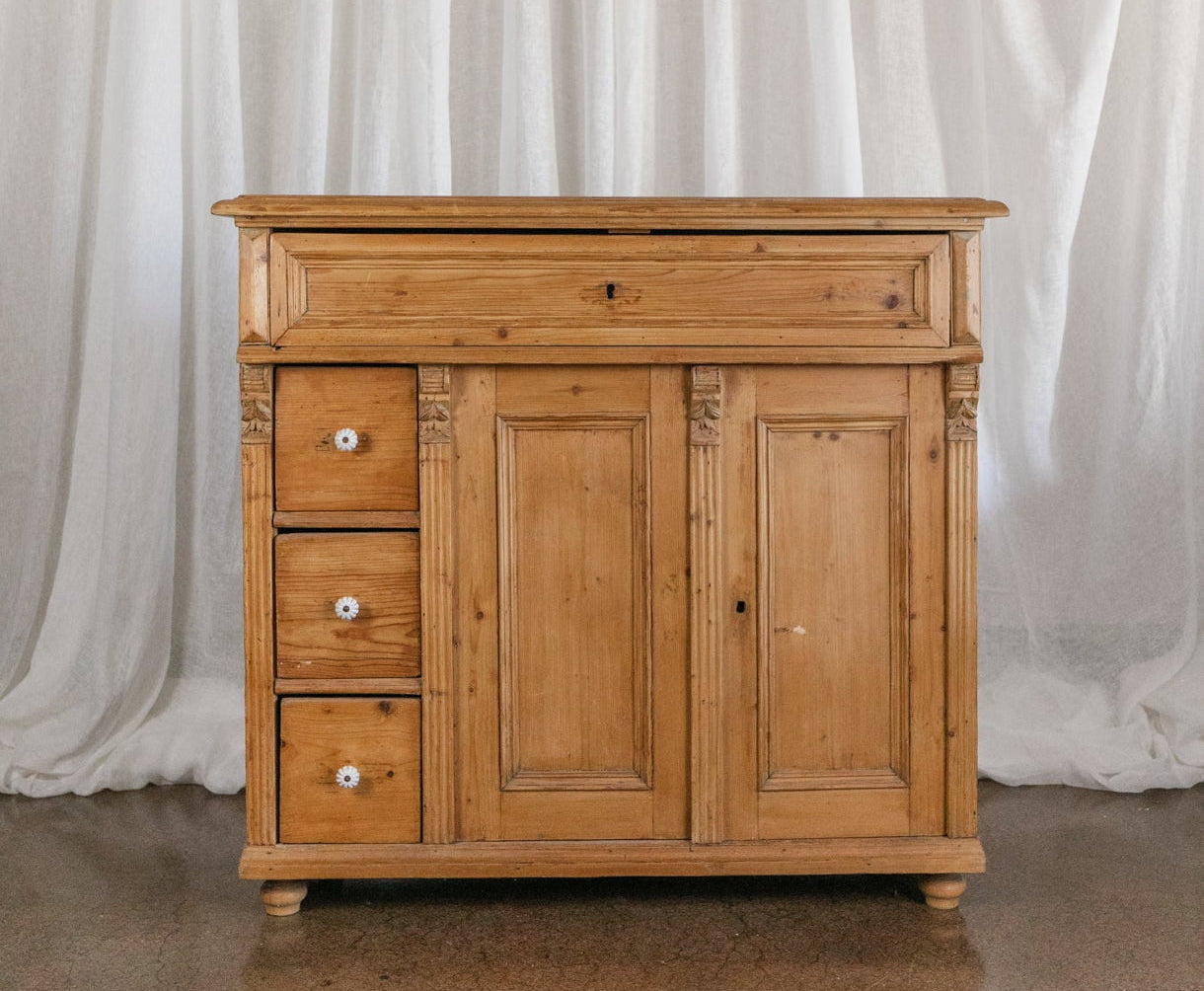 Antique Pine Sideboard with Drawers and Cabinet Doors