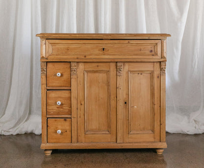 Antique Pine Sideboard with Drawers and Cabinet Doors