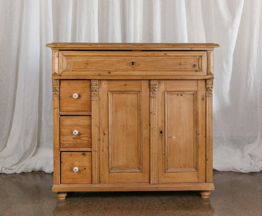 Antique Pine Sideboard with Drawers and Cabinet Doors