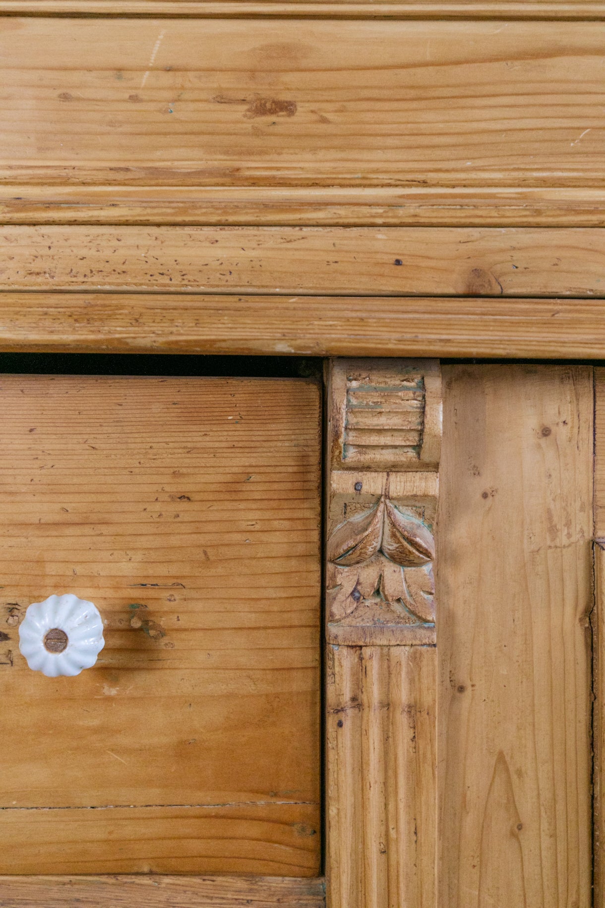 Antique Pine Sideboard with Drawers and Cabinet Doors
