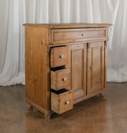 Antique Pine Sideboard with Drawers and Cabinet Doors