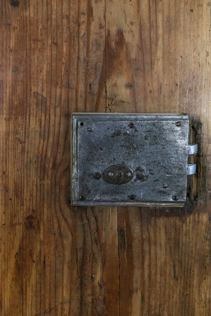 Antique European Pine Cabinet with Drawers and Carved Crest