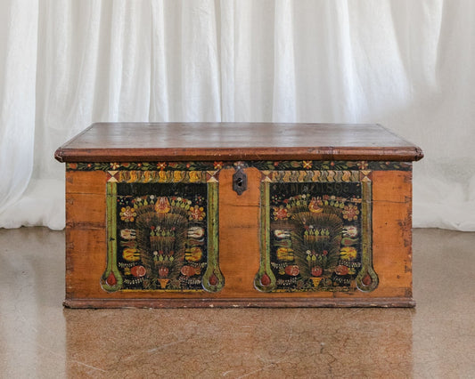 Antique Hand Painted Chest in Warm Ochre, Dated 1896