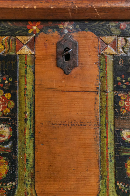 Antique Hand Painted Chest in Warm Ochre, Dated 1896