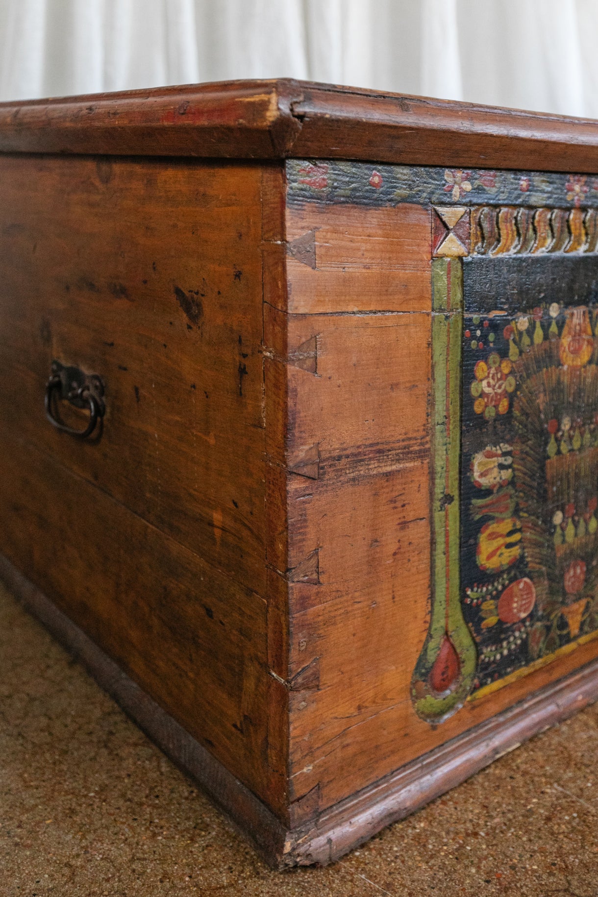 Antique Hand Painted Chest in Warm Ochre, Dated 1896