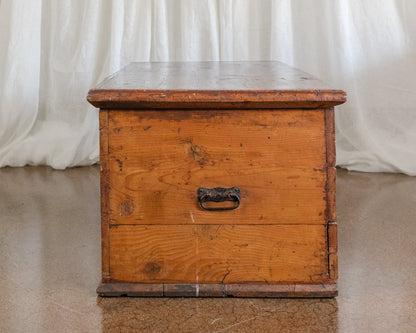 Antique Hand Painted Chest in Warm Ochre, Dated 1896