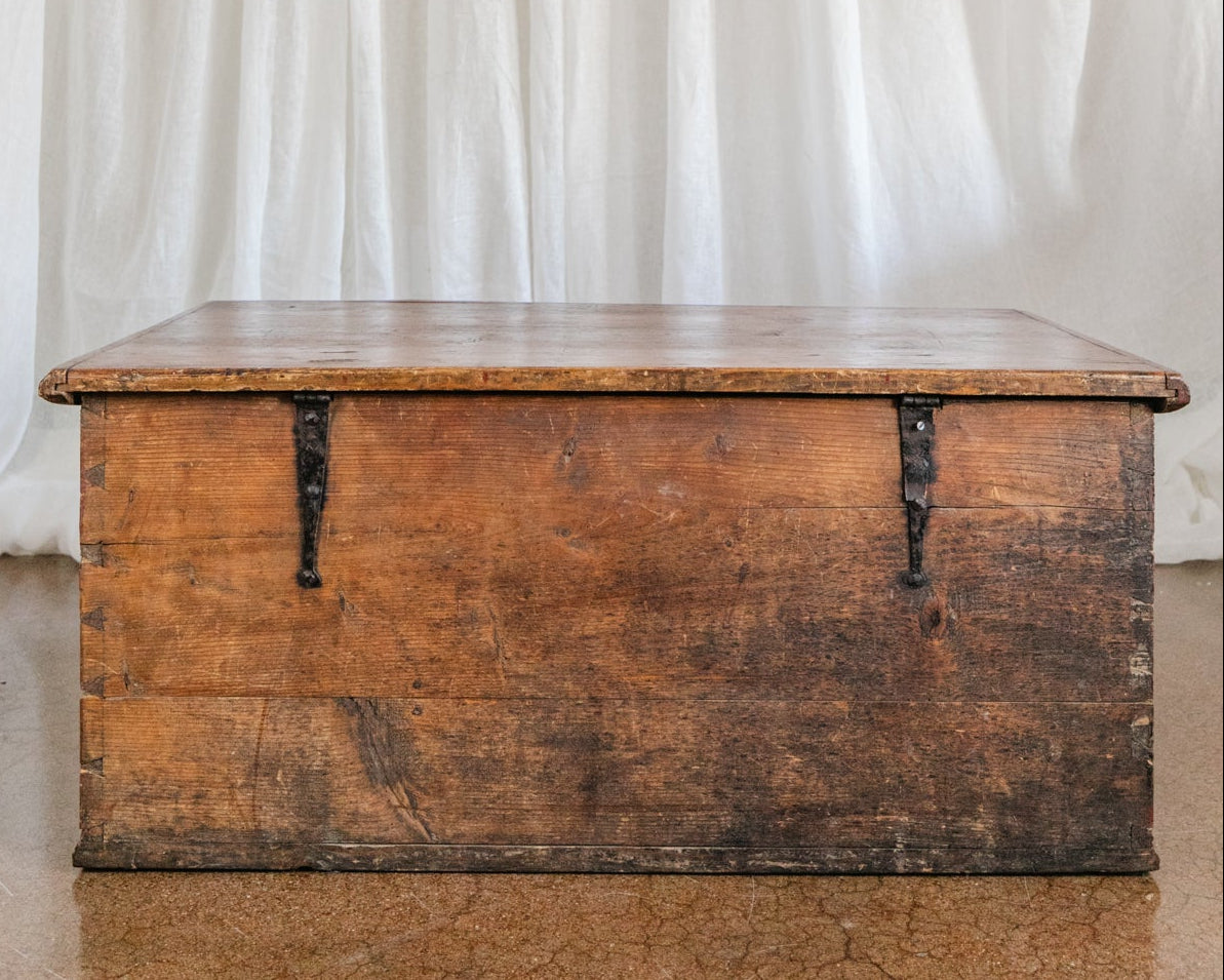 Antique Hand Painted Chest in Warm Ochre, Dated 1896