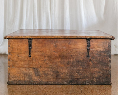 Antique Hand Painted Chest in Warm Ochre, Dated 1896