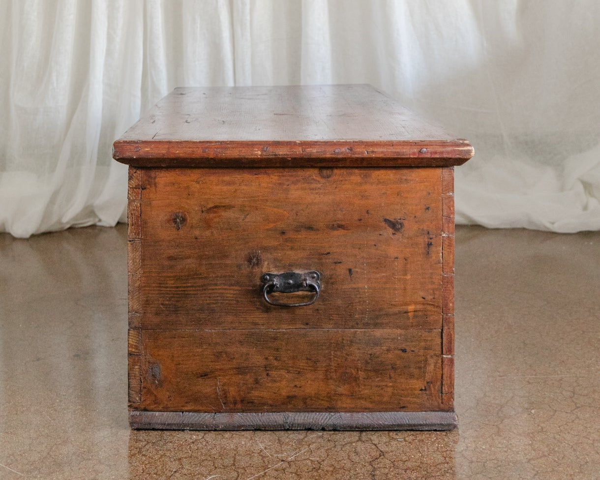 Antique Hand Painted Chest in Warm Ochre, Dated 1896