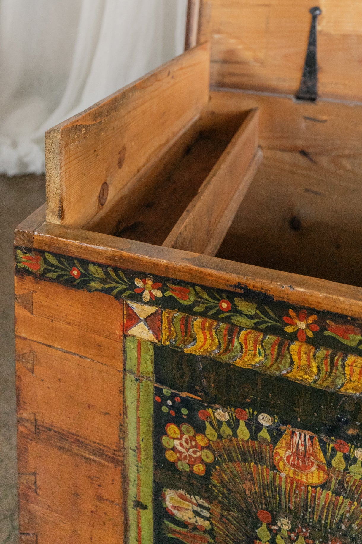 Antique Hand Painted Chest in Warm Ochre, Dated 1896