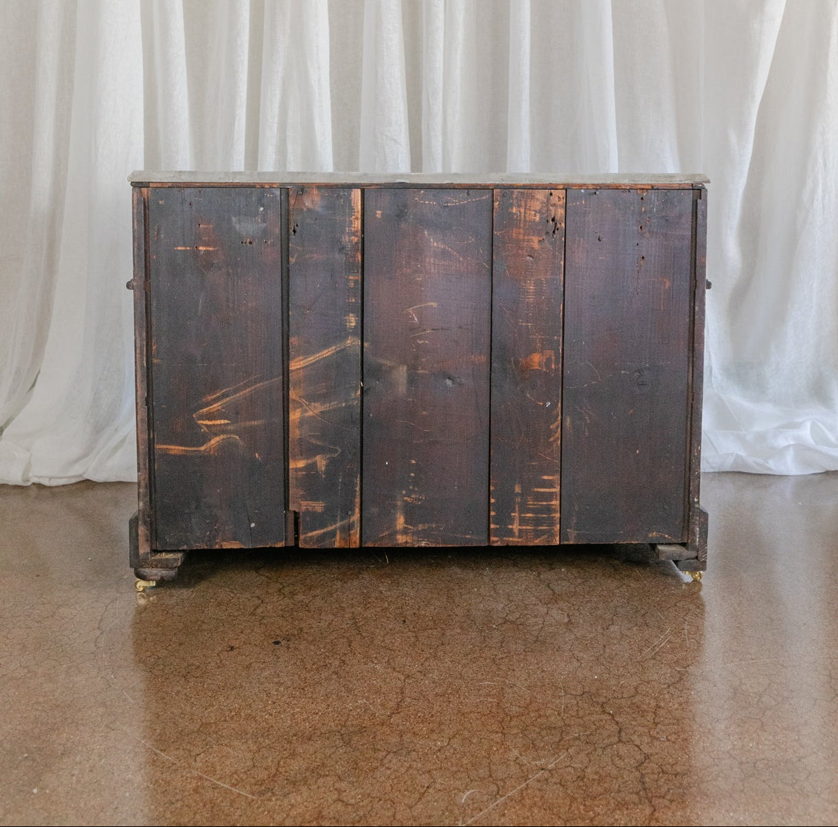 Three Drawer Walnut Chest with Carved Fruit Pulls and Marble Top on Casters - Mid to late 19th Century (Look for Sister Set)